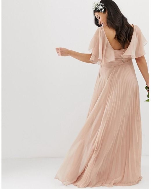 white christmas dresses Rent Asos Petite Flutter Sleeve Embellished Wrap Maxi Dress With Embroidery  In Light Pink main image 1