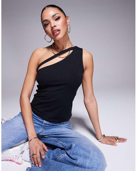 ASOS Blue Double Layer One Shoulder Top With Strap Detail