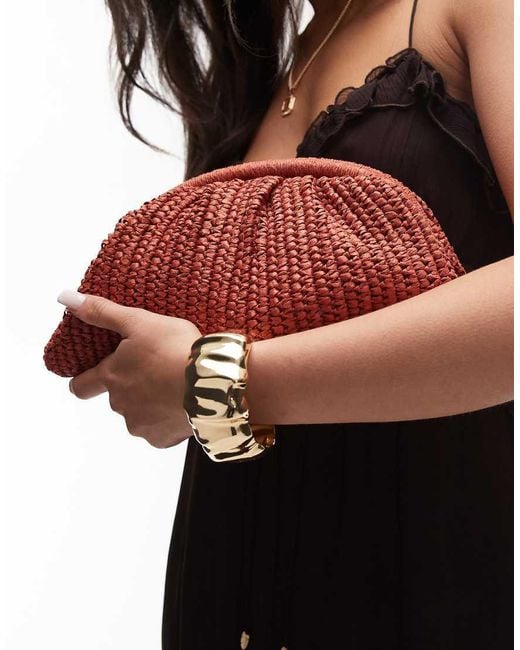 Mango Red Raffia Clutch Bag