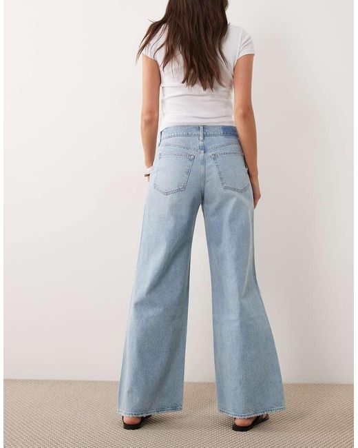 Abercrombie & Fitch Blue High Rise Wide Jeans With Knee Rips