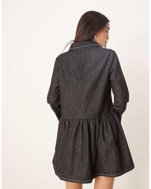 ASOS Natural Denim Smock Mini Dress With Dropped Waist