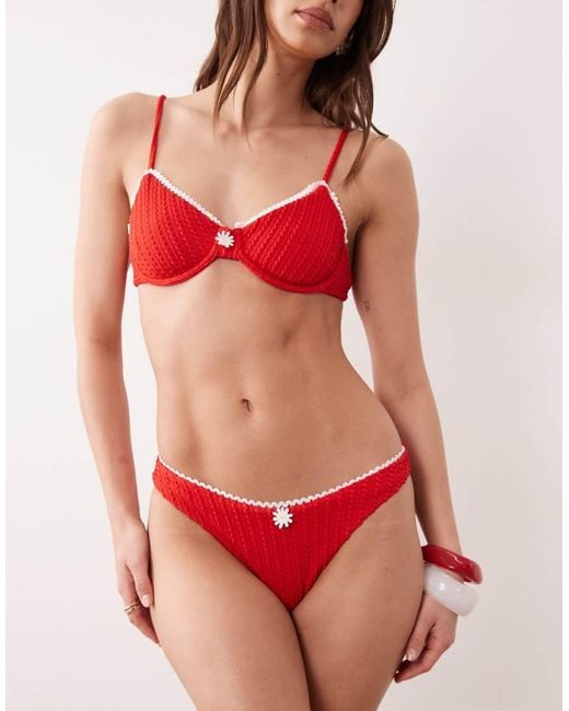 Wild Lovers Red Textu Bikini Bottoms With Trim
