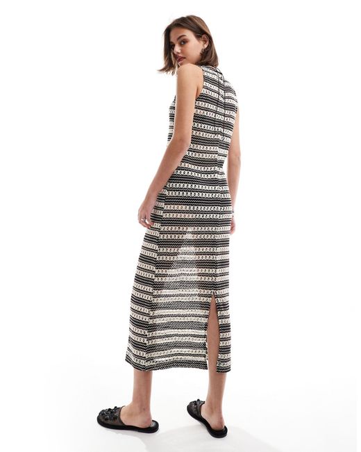 Object White Striped Crochet Maxi Dress