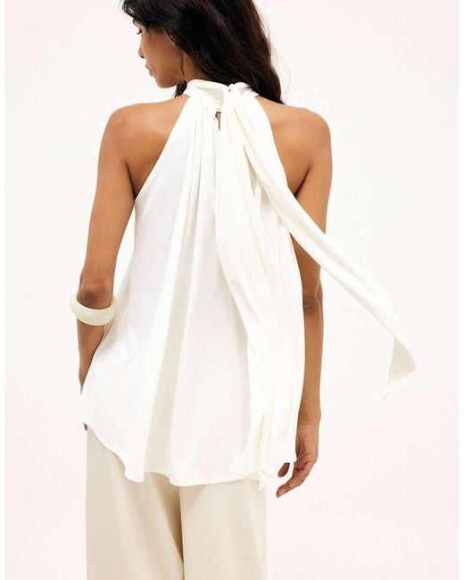 NA-KD White Halterneck Flowy Tie Top