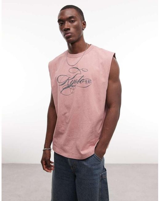 ASOS Pink Heavyweight Oversized Tank With Text Graphic for men