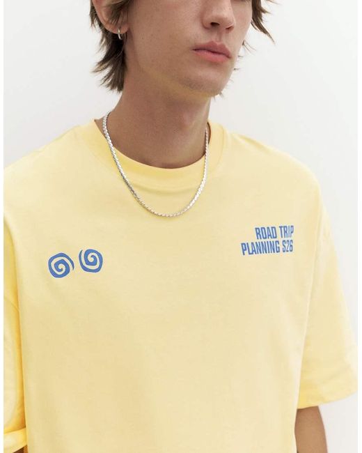 Pull&Bear Yellow Stwd Road Trip Graphic T-shirt for men
