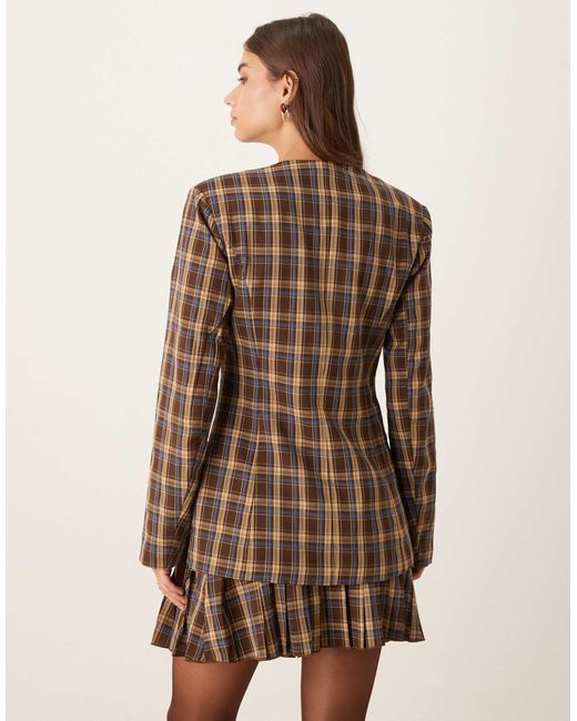 Glamorous Brown Button Up Collarless Structured Blazer