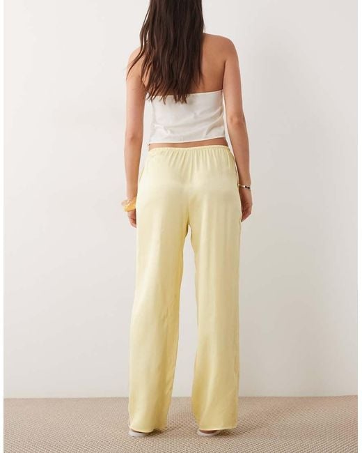 ASOS Natural Satin Wide Leg Pull On Trouser