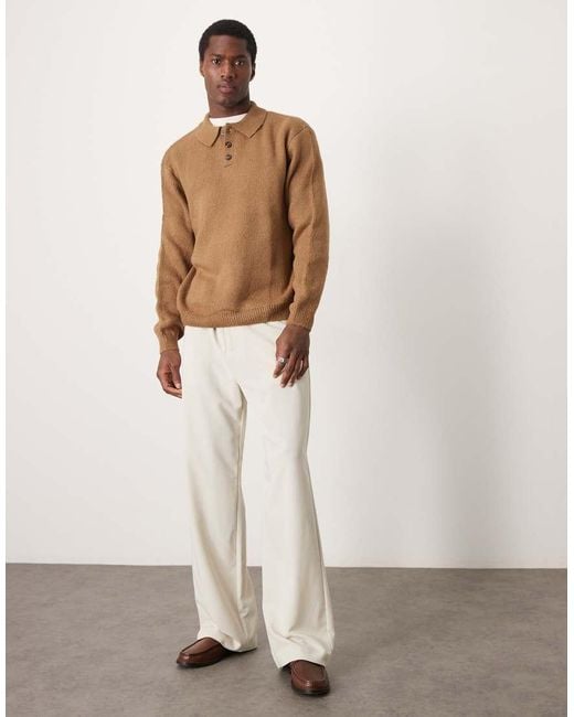 ASOS Brown Oversized Brushed Knitted Polo for men