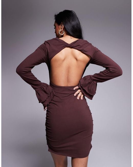 ASOS Purple Long Sleeve Mini Dress With Ruffle Cuff Details