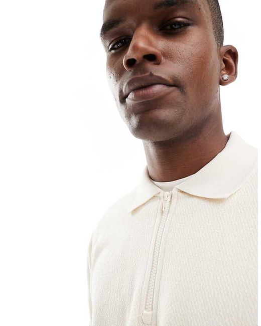 Only & Sons White Long Sleeve 1/4 Zip Polo Top for men