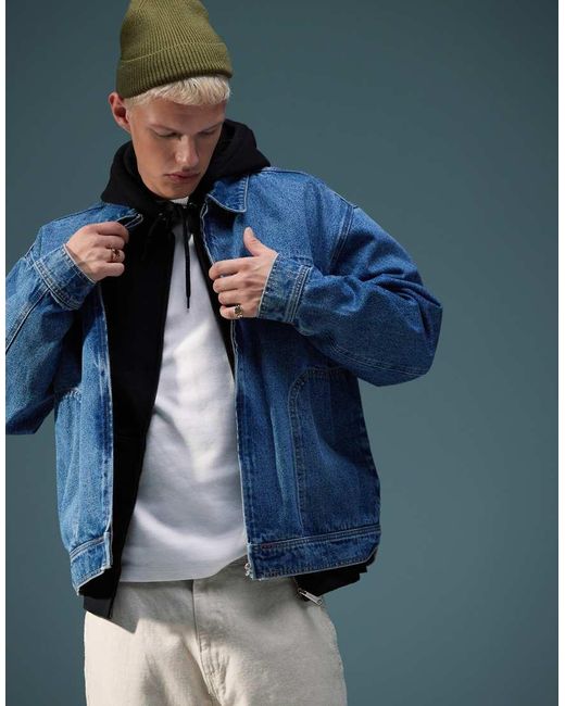 Chaqueta Vaquera Azul Extragrande De Estilo Worker Con Lavado Medio De ASOS de hombre de color Blue