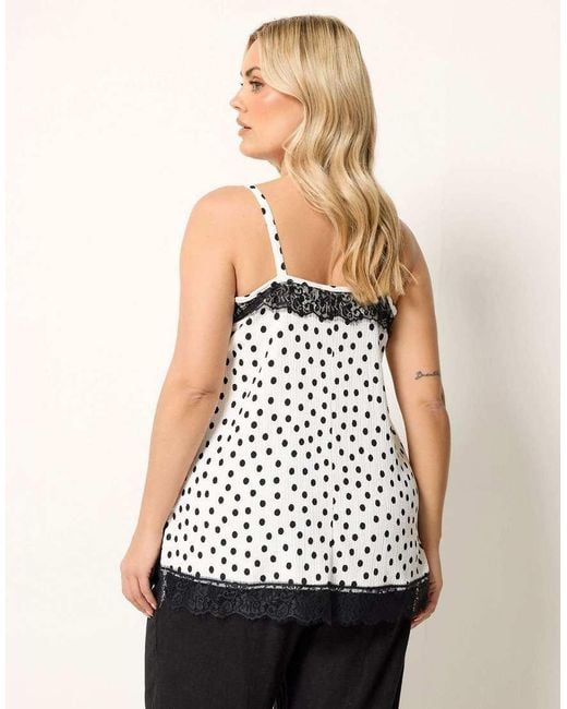Yours Clothing White Polka Dot Lace Trim Vest Top