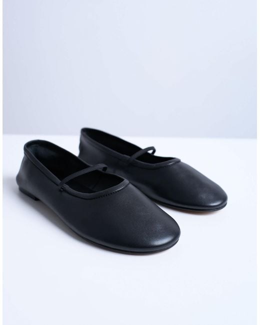 TOPSHOP Women's Black Brad Leather Ballerina Flats With Elastic Strap