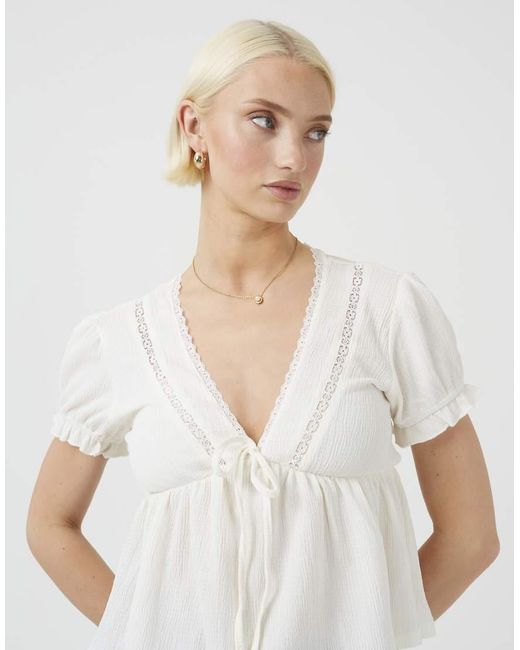 Brave Soul White Bow Detail V-Neck Short Sleeve Top