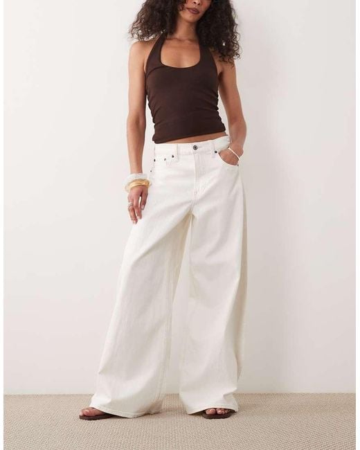 Abercrombie & Fitch White Lightweight Denim High Rise Ultra Wide Pants