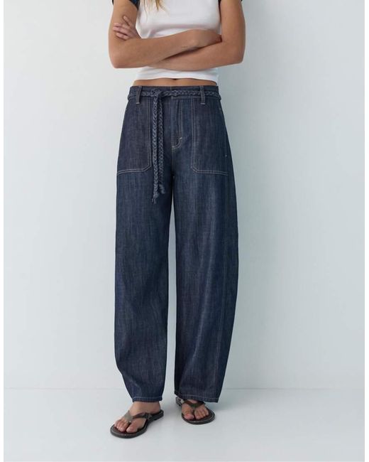 Pull&Bear Blue Balloon Jeans With Drawstring