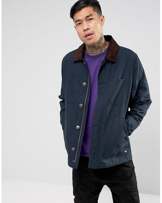 Dickies Blue Canvas Jacket With Corduroy Collar for men