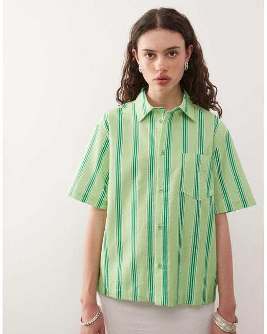 Collusion Green Boxy Linen-blend Shirt