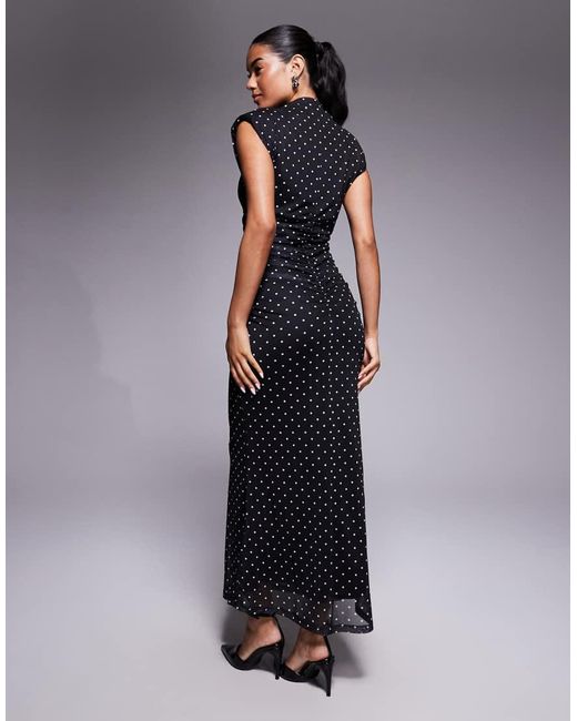 ASOS Blue High Neck Detail Maxi Dress With Shoulder Pads