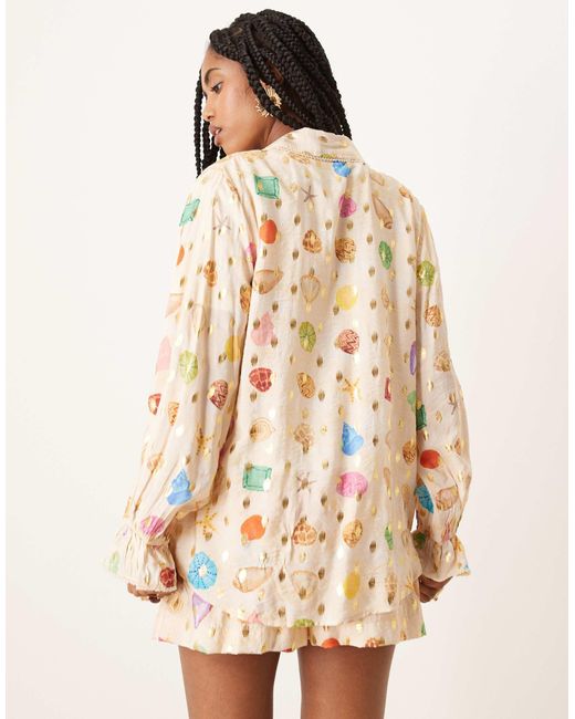 Never Fully Dressed Natural Multi-colour Shell Print Shirt Co-ord