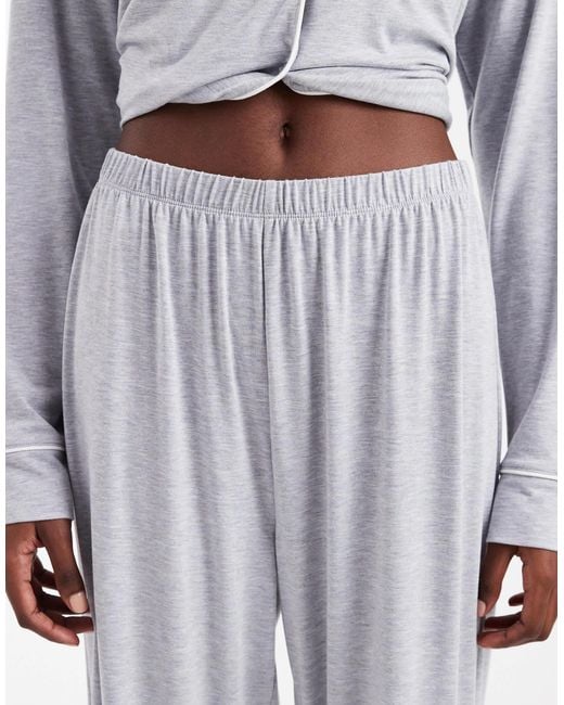 ASOS White Asos Design Tall Super Soft Long Sleeve Shirt & Pants Pajama Set With Contrast Piping