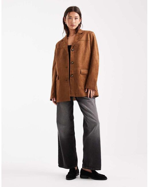 Vero Moda Brown Faux Suede Oversized Blazer