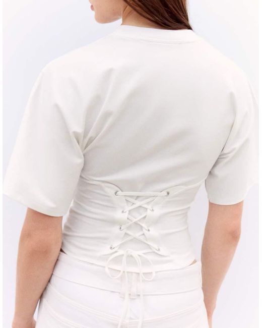 Bershka White Short-sleeved Corset T-shirt