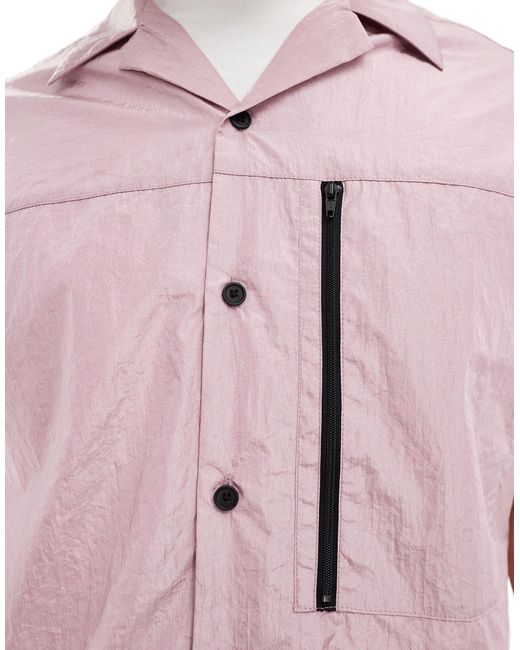 ASOS Pink Co-ord Short Sleeve Boxy Oversized Revere Utility Shirt for men