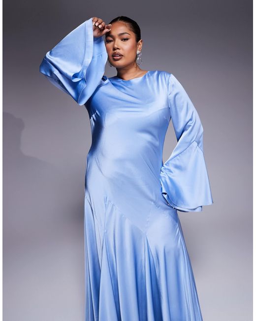 ASOS Blue Asos design curve – langärmliges maxikleid aus satin
