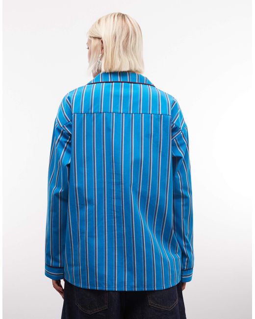 Reclaimed Vintage Blue – hemd im pyjama-stil mit blauen streifen und reverskragen, kombiteil