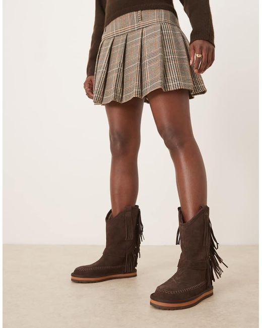 Free People Brown Faye Fringe Pull-on Boots