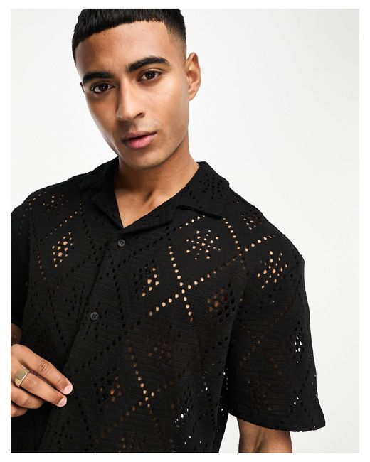 Pull&Bear Open Knit Shirt in Black for Men Lyst UK