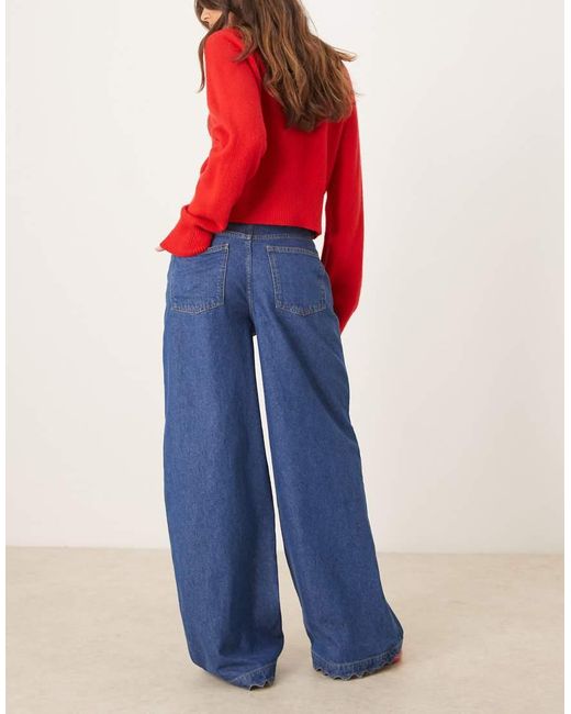 ASOS Blue Wide Leg Palazzo Jean With Hem Detail