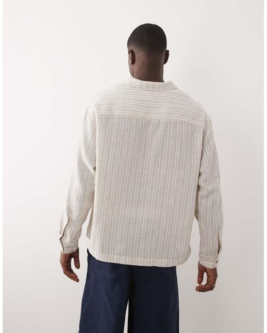 ASOS Natural Oversized Overhead Stripe Shirt for men