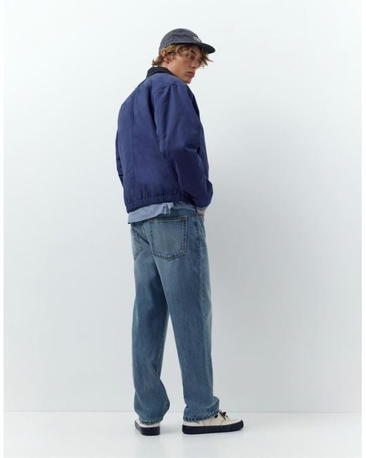 Pull&Bear Blue Jacket With Contrast Collar for men