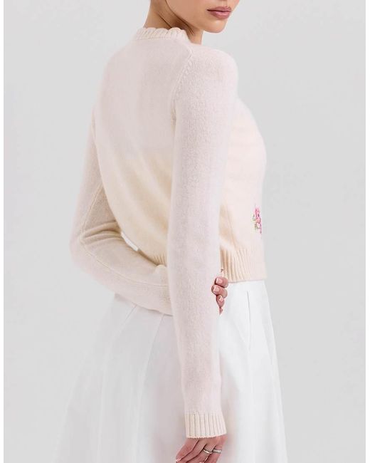 House Of Cb White Anjou Embroidered Cardigan