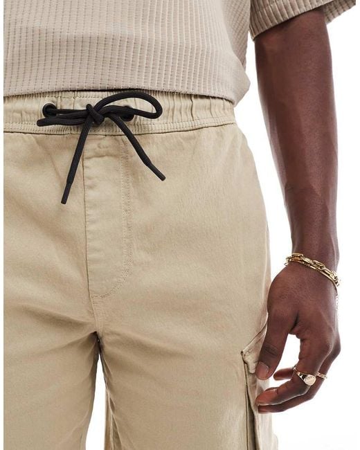 Bershka Natural Cargo Pocket Short for men