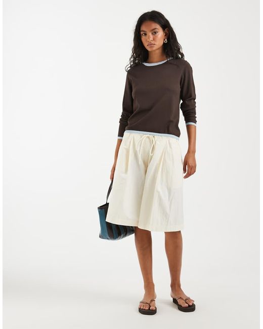 ONLY Brown Contrast Trim Light Knit Top