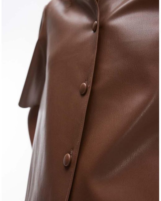 TOPSHOP Brown Co-ord Faux Leather Shirt