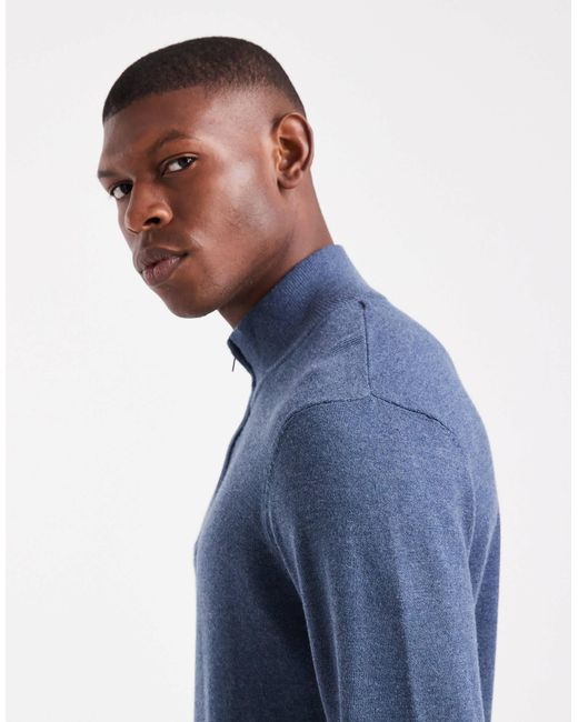 Pull en maille à col zippé - chiné Threadbare pour homme en coloris Blue