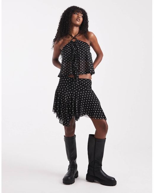 Miss Selfridge White Polka Dot Hanky Hem Mini Skirt