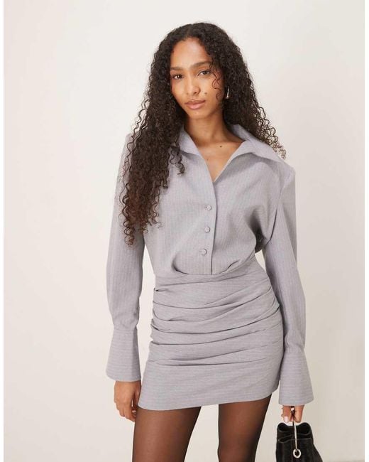 ASOS Gray Wrap Over Shirt Mini Dress