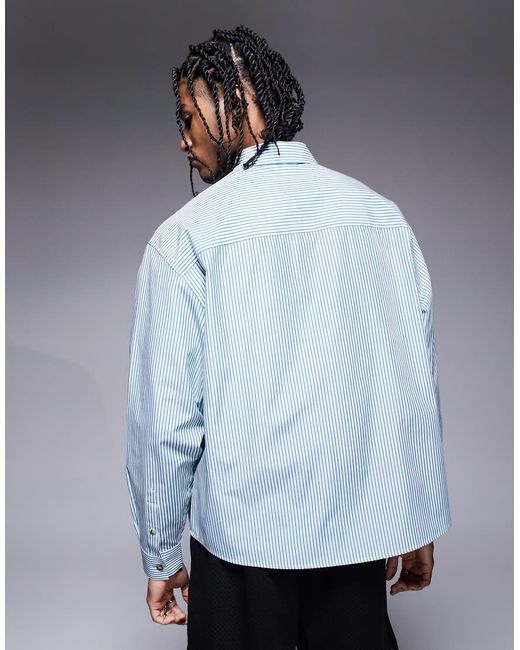 ASOS Oversized Gestreept Overhemd Met Borduursel in het Blue voor heren