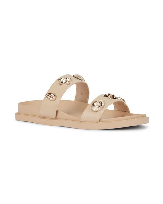 SEQWL White Mule Sandals Double Strap Slides With Embellishments