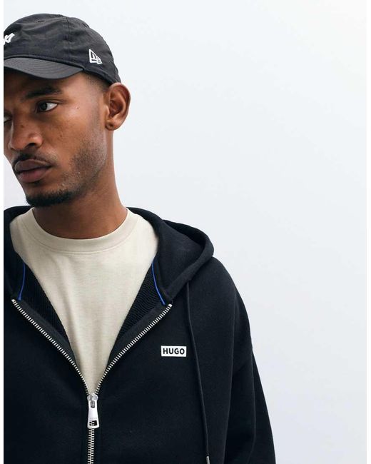 HUGO Black Nardimez Loose Fit Back Print Zip Through Hoodie for men