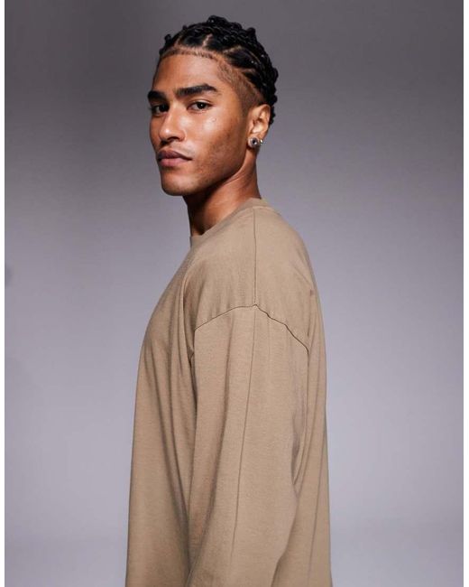 ASOS Gray Oversized Heavyweight Long Sleeve T-shirt With Cuff Detailing for men