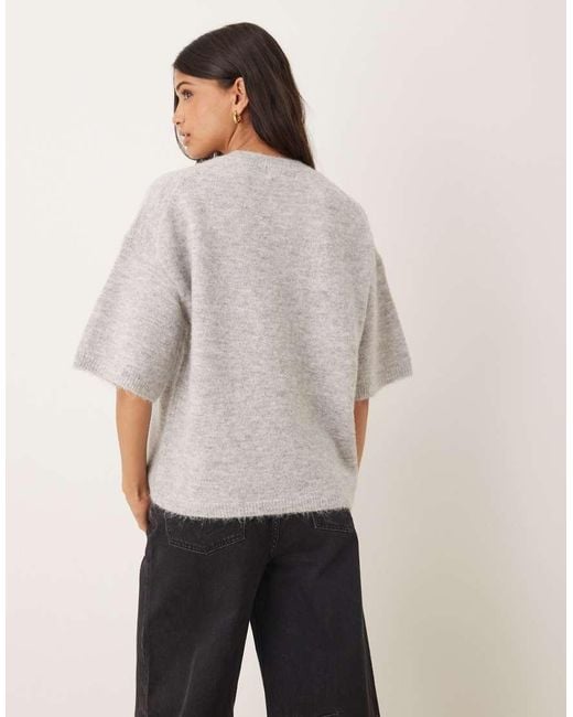 Gina Tricot White Relaxed Fit Knitted Wool Alpaca Short Sleeve Top