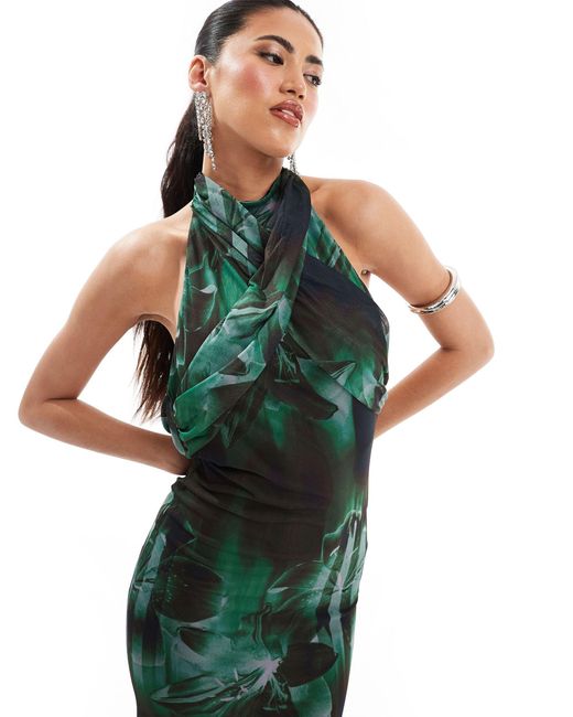 ASOS Green Mesh Sleeveless Wrap Front Maxi Dress
