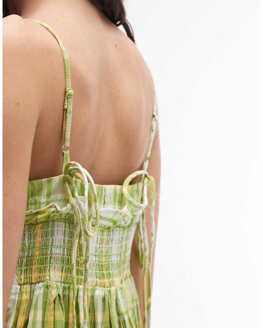 Reclaimed Vintage Green Maxi Cami Smock Dress With Ruffles And Bow Straps